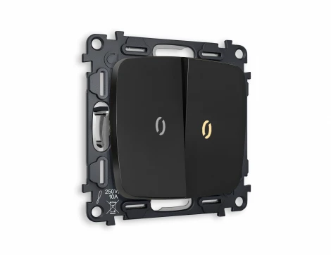 Комплект механизма Ambrella Volt 2-клавишного проходного выключателя с подсветкой 3200K OMEGA MO804030 Черный матовый QUANT