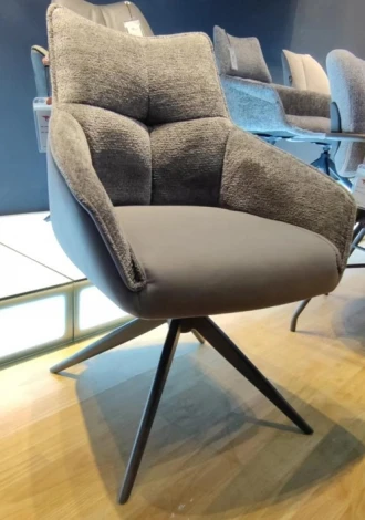 Стул FABIAN 360 град. поворот. MONA-464 Серый, PU/ STEAM-132 Серый, ткань / черный каркас, ®DISAUR (арт.635M05600)