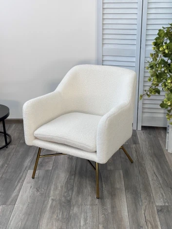 Кресло SHEEP NINI-01 Белый, teddy / золотой каркас М-City