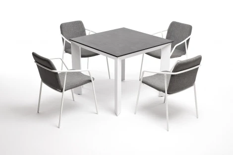 "Венето" обеденная группа на 4 персоны со стульями "Марокко", каркас белый, роуп серый 4SIS арт.УТ-00005712