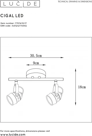 Спот на штанге Lucide Cigal 77974/10/17 (220V, круглые)