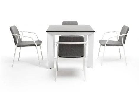 "Венето" обеденная группа на 4 персоны со стульями "Марокко", каркас белый, роуп серый 4SIS арт.УТ-00005712