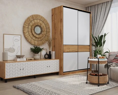 Шкаф-купе,125*60, Дуб вотан, Белый шёлк МАМА SLIM 102066