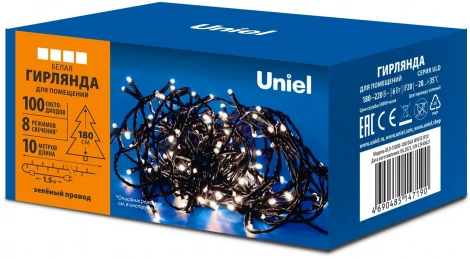 Гирлянда светодиодная, 10м. 100 светодиодов, белый свет. ULD-S1000-100/DGA WHITE IP20