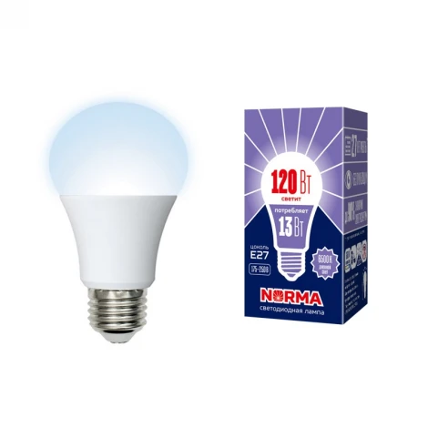 Лампочка светодиодная шар белая E27 13W 6500K Volpe LED-A60-13W/DW/E27/FR/NR