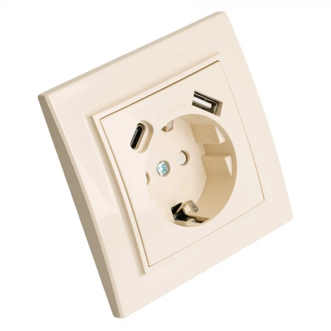 Розетка с заземлением и USB Type A+С (слоновая кость) Stekker Эрна 50077