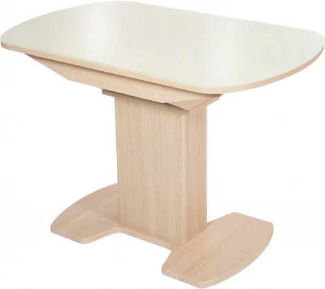 Стол Корсика, Дуб выбеленный/Стекло молочное, Аврора