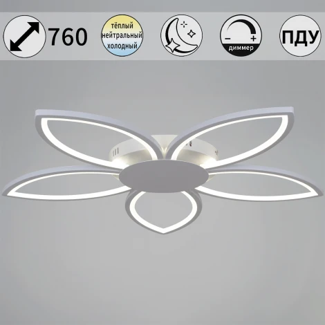 Потолочная люстра светодиодная с пультом с регулировкой цветовой температуры, яркости и ночным режимом Reluce 09877-0.3-05 WH