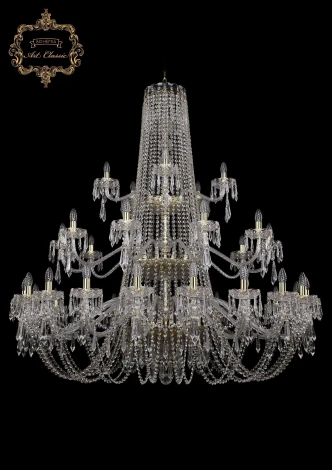 Подвесная большая люстра Art Classic 11.23 11.23.20+10+5.530.3d.Gd.Dr (220V, хрусталь, на цепи, подсвечник, свеча)