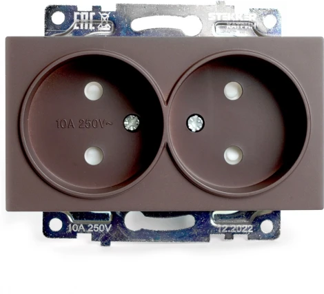 Розетка двойная без заземления со шторками (коричневый) Stekker Катрин 49026