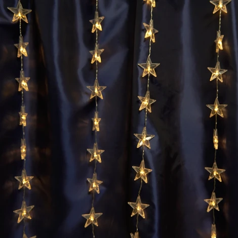 Светодиодная гирлянда Feron CL25 48607 занавес Звездочки 2*1м + 3м 220V 2700K, статичная, c питанием от сети, прозрачный шнур