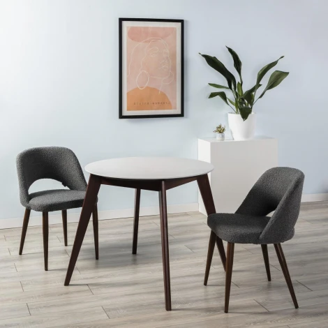 Стол R-Home Лунд круглый д.860 мрамор Бьянко Темный орех