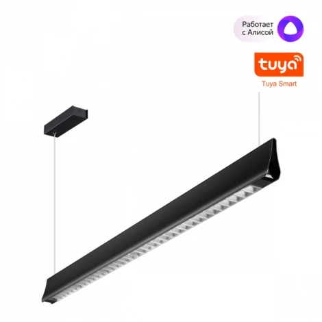Подвесной линейный светильник Novotech Iter 359550 черный диммир. со сменой цв.темпер. (пульт ДУ/прилож. Smart Life) LED 36W 220V 3000-5700К (регулировка яркости, умный дом - Алиса, Tuya Smart, Smart Life, на тросе)
