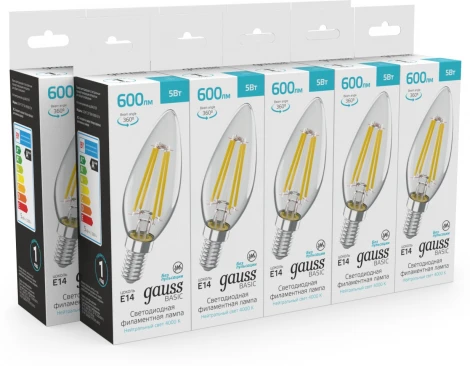 Лампочка светодиодная филаментная Gauss Filament 50312252 Свеча 5W 600lm 4000K E14 LED