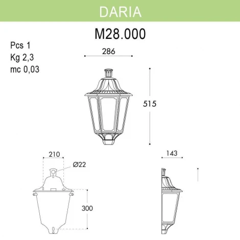 Настенный светильник уличный Fumagalli Daria M28.000.000.BYE27 (220V, IP55)