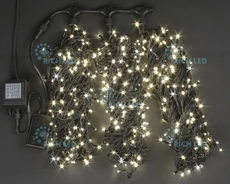 Гирлянда светодиодная белая с мерцанием 24B, 600 LED, провод черный, IP54 RL-S3*20F-B/WW Rich LED