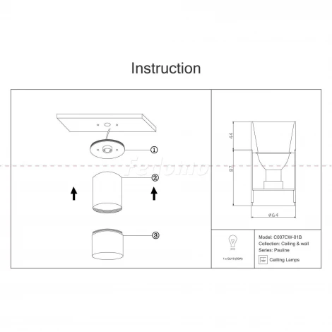 Накладной потолочный светильник Pauline GU10 1x10Вт Maytoni Technical C007CW-01B (220V)