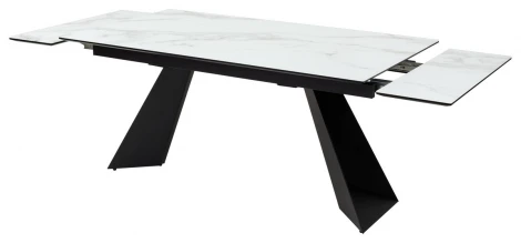 Стол Купер 160 БЕЛЫЙ МРАМОР, черная шагрень, стекло / ЧЕРНЫЙ каркас