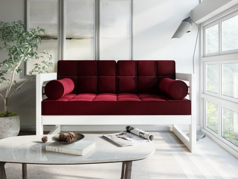 Диван Arsko прямой Сега М белая эмаль велюр бордовый