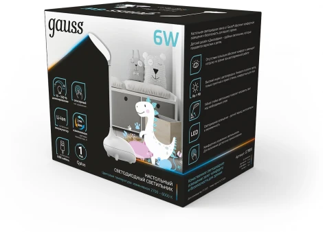 Настольная лампа на гибкой ножке с аккумулятором Gauss Qplus GT7011 6W 330lm 2700-6000K 5V Li-ion 1200mA диммируемый LED (регулировка яркости, для детской, сенсорный выключатель)