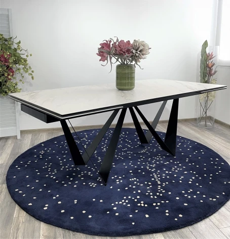 Стол RIETI 200 KL-99 Белый мрамор матовый, итальянская керамика / черный каркас