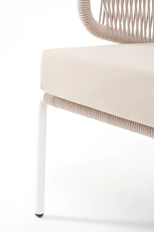 "Милан" диван 3-местный плетеный из роупа, каркас алюминий белый муар, роуп бежевый круглый, ткань бежевая 052 4SIS арт.УТ-00004929