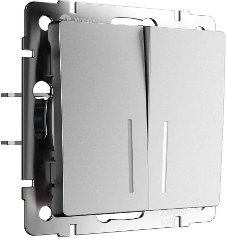 Выключатель двухклавишный проходной с подсветкой (серебряный матовый) Werkel W1122165 (a063616)