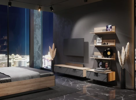 ТВ-тумба Woodville Диамо ТБ 03 софт графит / дуб каньон 546011