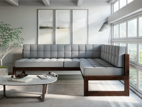 Диван Arsko угловой Сега У орех велюр серый