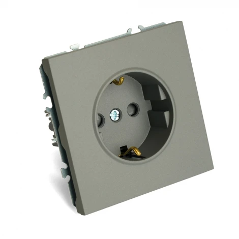 Розетка с заземлением и шторками (платиново-серый, soft touch) Stekker Эмили 49958