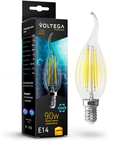 Лампочка светодиодная свеча на ветру прозрачная E14 6,5W 220V 840 lm 2800K Voltega Candle wind 9W Graphene 7132