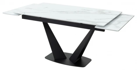 Стол Ниагара 160 БЕЛЫЙ МРАМОР, стекло / ЧЕРНЫЙ,