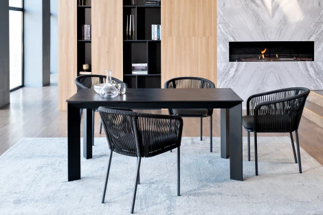 Обеденная группа на 4 персоны со стульями Марсель, каркас темно-серый, роуп темно-серый 4SIS Венето VEN-CM4T1-5-SET D-gray