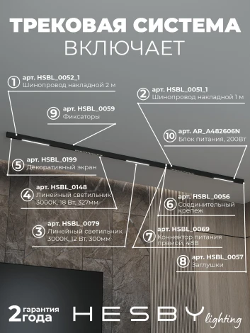 Трековая система в сборе магнитная накладная 48V 75W Hesby Lighting ElDeko HSBL_kompl_E008_NI3B3K