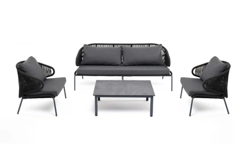 Лаунж-зона 5-местная плетеная из роупа (веревки), каркас алюминиевый серый, роуп темно-серый 4SIS Милан MILS3C2TJ-4-SET D-gray