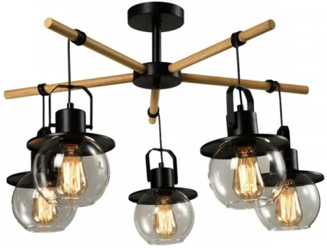 Потолочная люстра на штанге Imex MD.23044-5-S-BK+WOOD