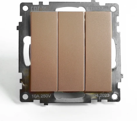 Выключатель трехклавишный (шампань) Stekker Катрин 49174