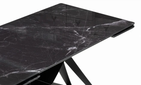 Стол стеклянный Notta Блэкберн 140(200)х80х75 черный мрамор / черный / черный арт.612168