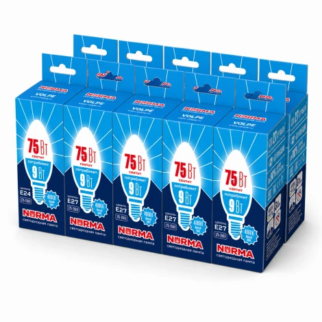 Лампочка светодиодная E27 9Вт Volpe NORMA LED-C37-9W/NW/E27/FR/NR SET10
