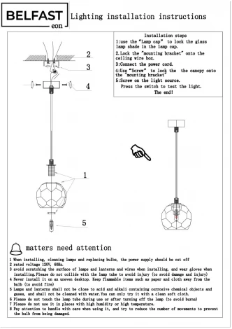 Подвесной светильник Belfast Clifton D3315-1 GL CL (220V, на проводе, шар)