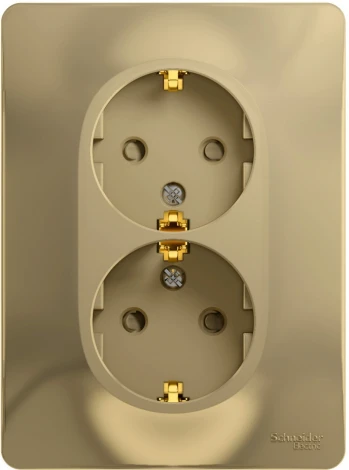 Розетка встраиваемая двойная с заземлением и шторками (титан) Systeme Electric Glossa GSL000426
