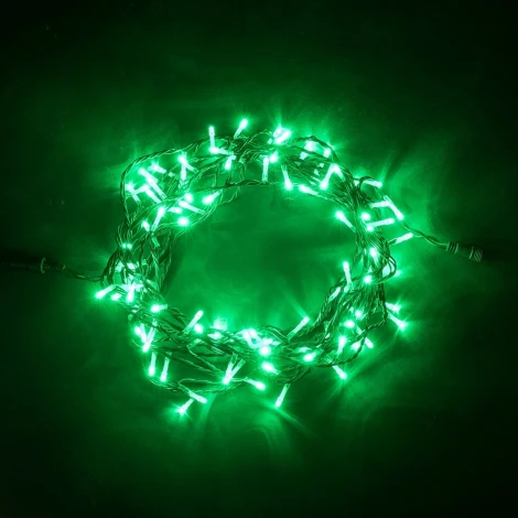 Гирлянда Нить 10м Зеленая 24В, 100 LED, Провод Черный ПВХ, IP54