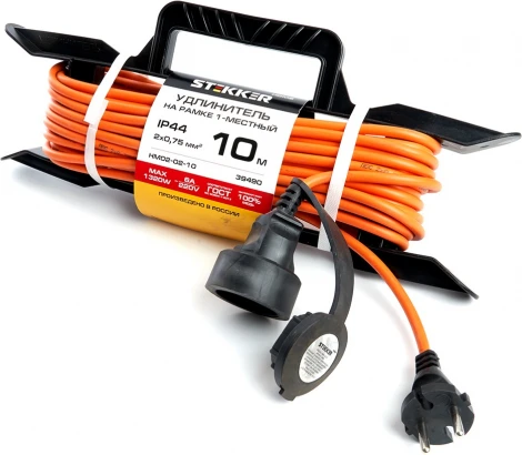 Удлинитель одноместный без заземления 10 метров на рамке Stekker Home 39490