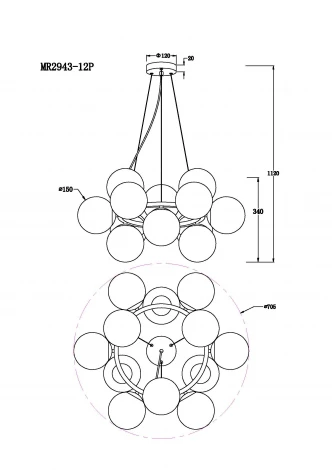 Подвесная люстра MyFar Aerton MR2943-12P (220V, на тросе, шарики)