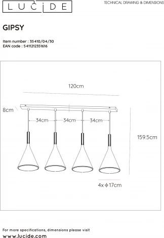 Подвесной светильник Lucide Gipsy 35410/04/30