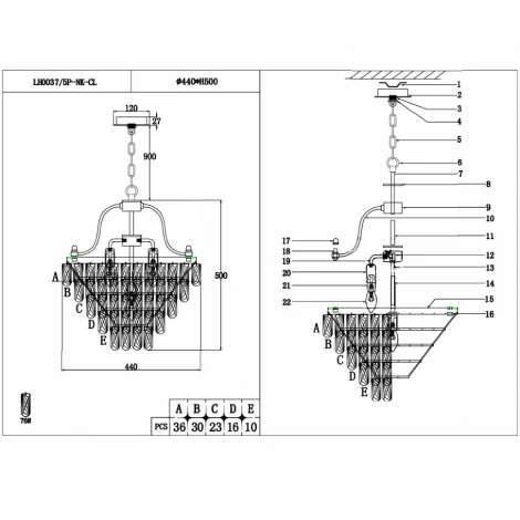 Подвесная люстра Lumien Hall Salvatore LH0037/5P-NK-CL