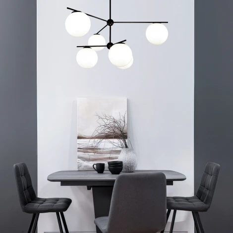 Потолочная люстра Wi-Fi на штанге Eurosvet Marbella 60147/6 черный (220V, управление смартфоном, голосовое управление, умный дом - Minimir Home, Алиса, Маруся, Салют, шар)