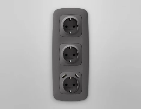 Лицевая панель Ambrella Volt OMEGA (Антрацит серый) для электрической розетки с заземлением со шторками 2USB A+A QUANT OP6590