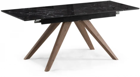 Стеклянный стол Woodville Морсби 140х80х76 черный мрамор / орех кантри 532398