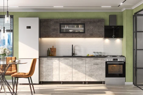 Готовая кухня Арника 2.0 м КГ 9, Цемент темный, Цемент светлый